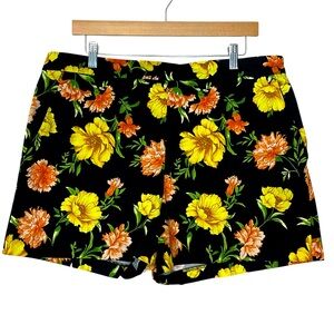FOREVER 21 sz 1X Floral Print Shorts Comfort Stretch Black Yellow